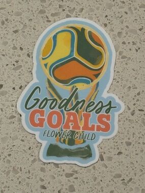Goodness Goals Flower Child Sticker - Colorful Soccer Trophy Design